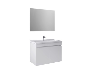 Krea 90Cm Kapaklı Set (Lavabo Dolabı+Ayna) Beyaz