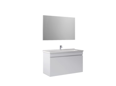 Krea 110Cm Kapaklı Set (Lavabo Dolabı+Ayna) Beyaz
